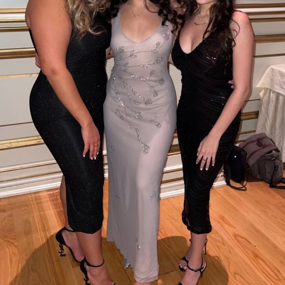 Vintage Dresses & Skirts - Vintage 90s embellished bodycon lavender maxi dress size 0